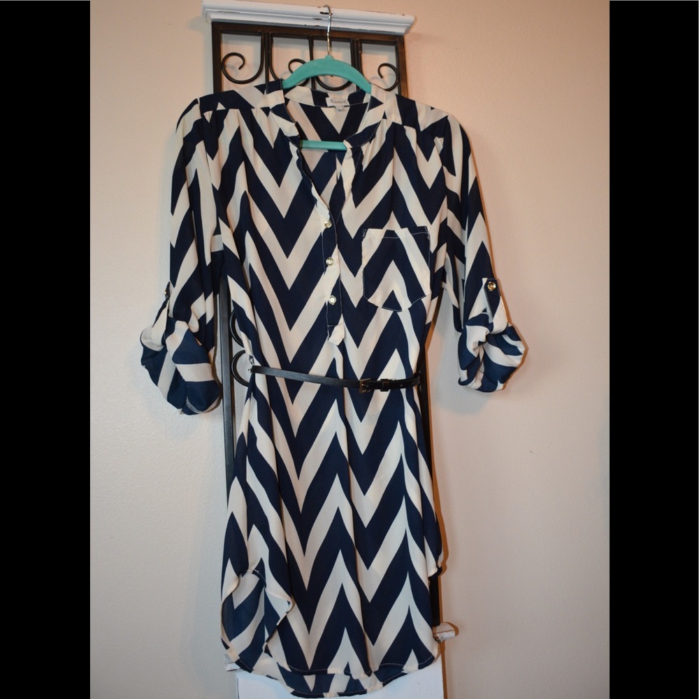 Navy & cream. Long Tunic with belt